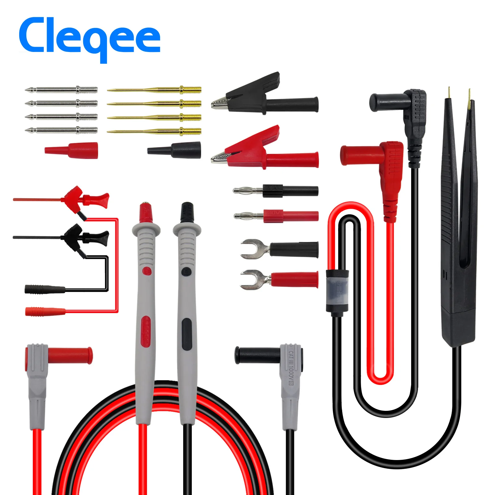 Cleqee P1503E font b Multimeter b font Probes Test Leads Kit with Tweezers To Banana Plug