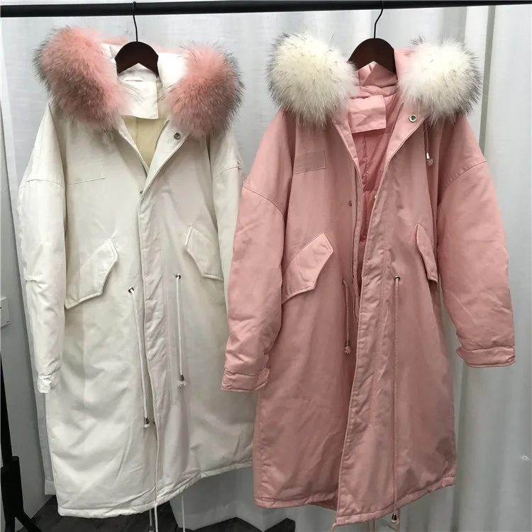 Новинка года! стиль, Южная Корея Dongdaemun, очень большой пуховик с меховым воротником, Женская куртка средней длины, большой размер