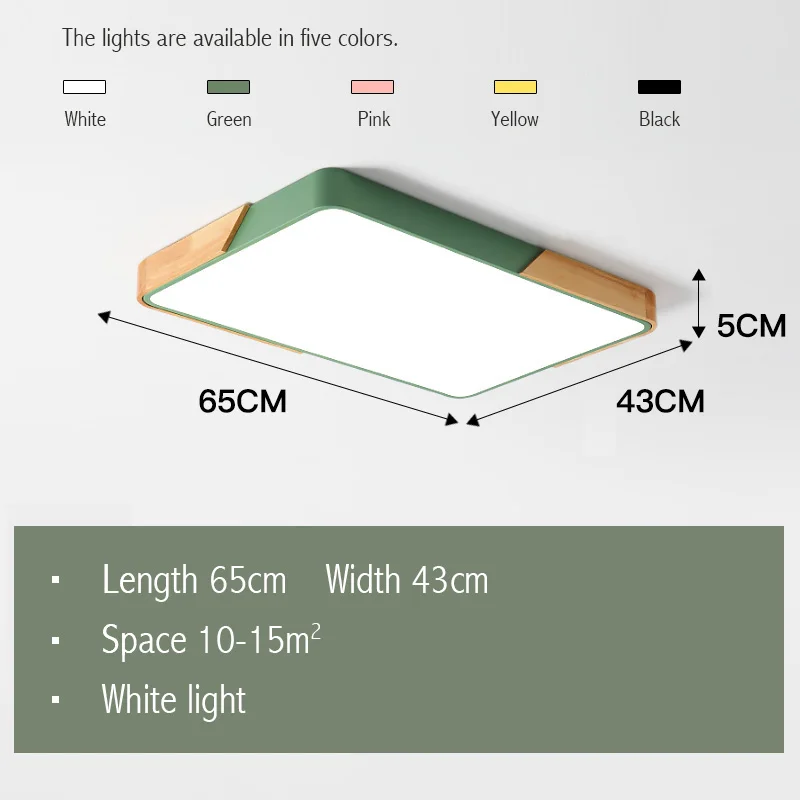 Green L65 W43CM Современные прямоугольные светодиодные потолочные светильники для гостиной, светодиодные светильники, декоративная разноцветная потолочная лампа в спальне, светильники переменного тока 90-260 В, длина 50 см - Цвет корпуса: Green L65 W43CM