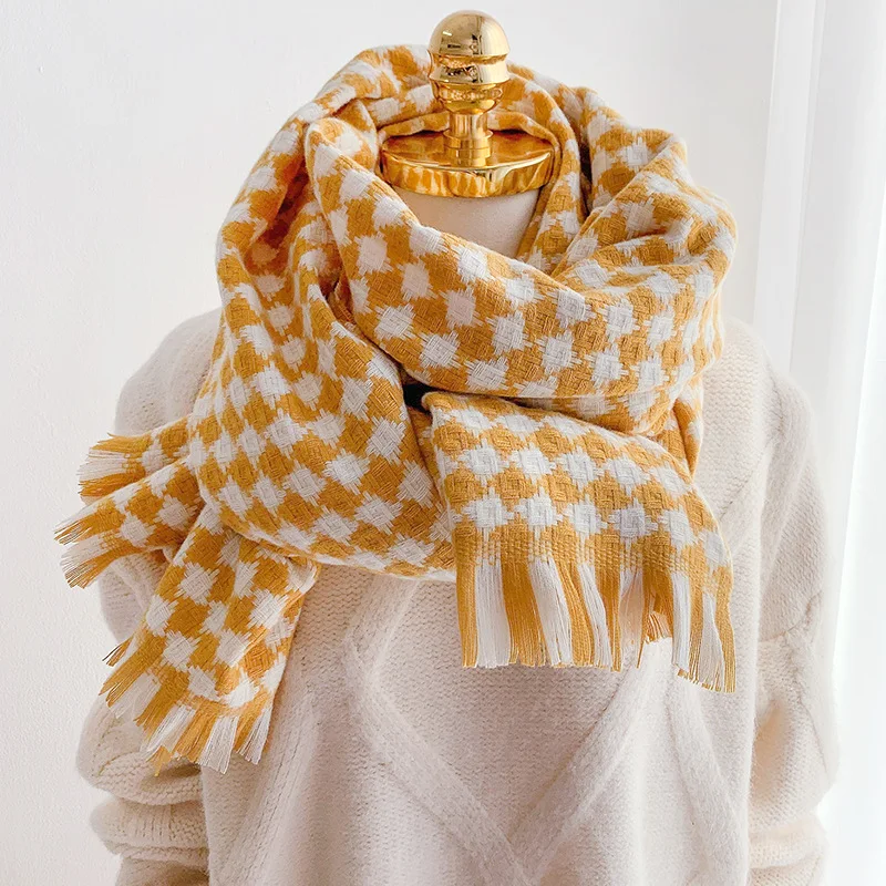 

2020 Winter Knitted Warm Scarf for Women Fashion Plaid Cashmere Shawls and Wraps Thickd Blanket Scarves Wool Pashmina Foulard