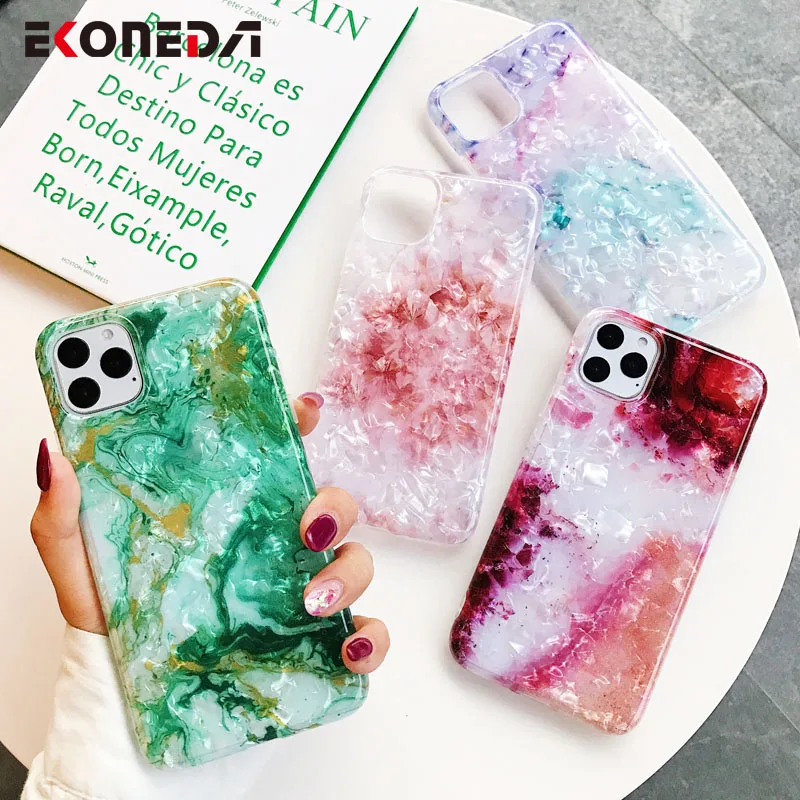 

EKONEDA Luxury Marble Case For iPhone 11 Pro Max X XS Max XR Case Silicone Bling Conch Shell Case For iPhone 7 6 6S 8 Plus
