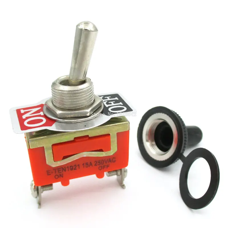 

1Set 15A 250V AC SPST 2 Terminal ON OFF Toggle Switch With Black Waterproof Cap Power Switches E-TEN1021
