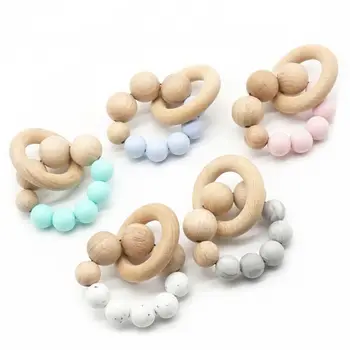 

Baby Beaded Pacifier Chain Molar Bracelet Set DIY Rattle Wooden Rings G99C