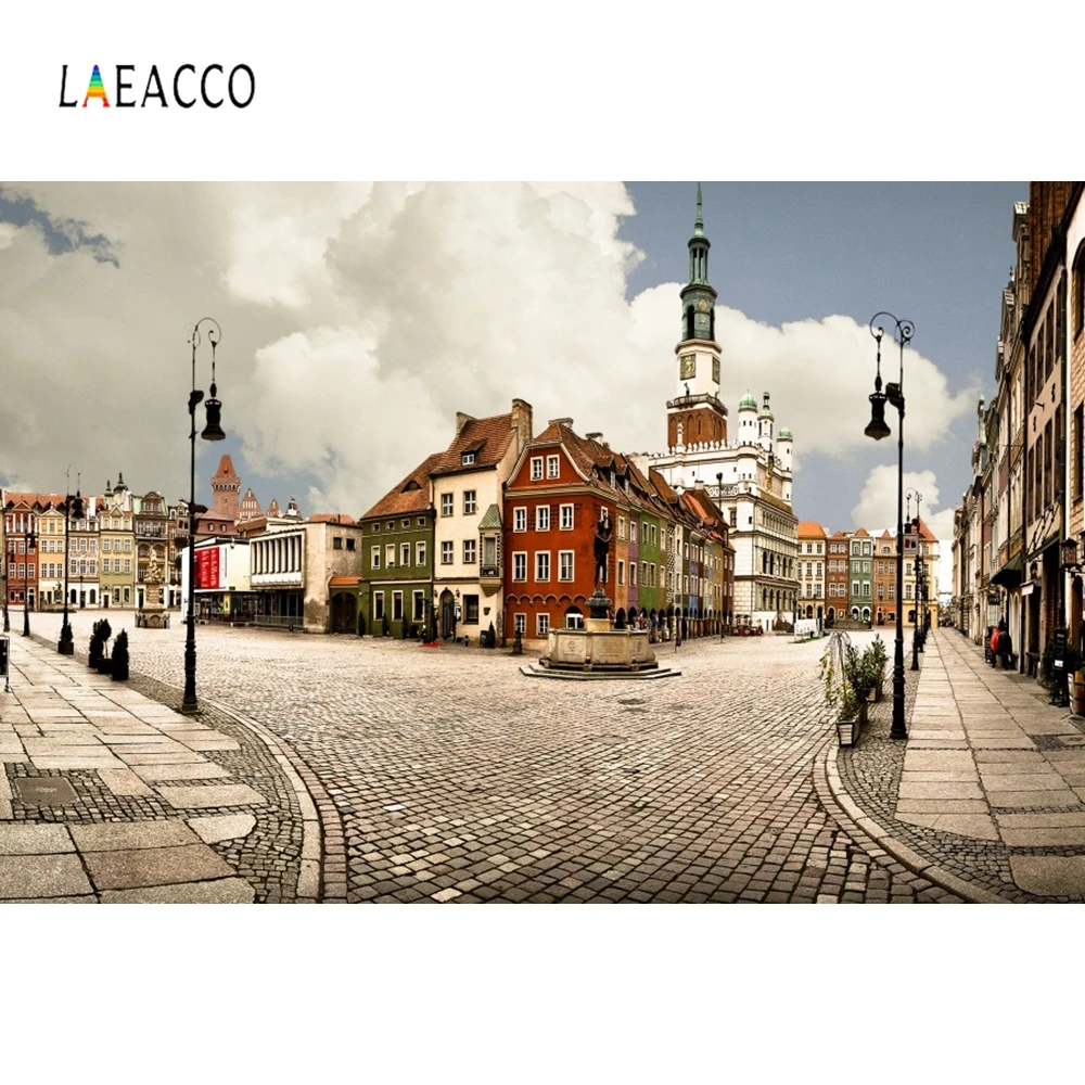 Laeacco небо облака городские здания уличные фотографии фоны модный портрет фото