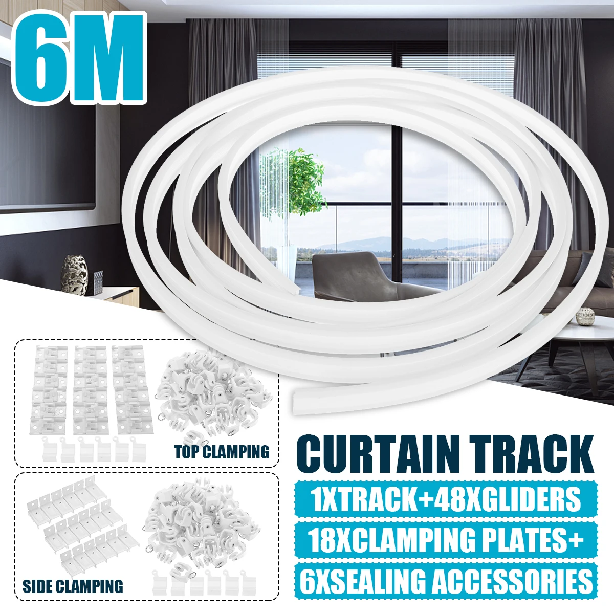 4M Flexible Ceiling Mounted Curtain Track Rail For Straight Slide Window Balcony 