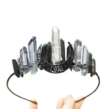 

Handmade Faux Raw Crystal Headband Quartz Black Moon Bridal Alloy Tiara Crown