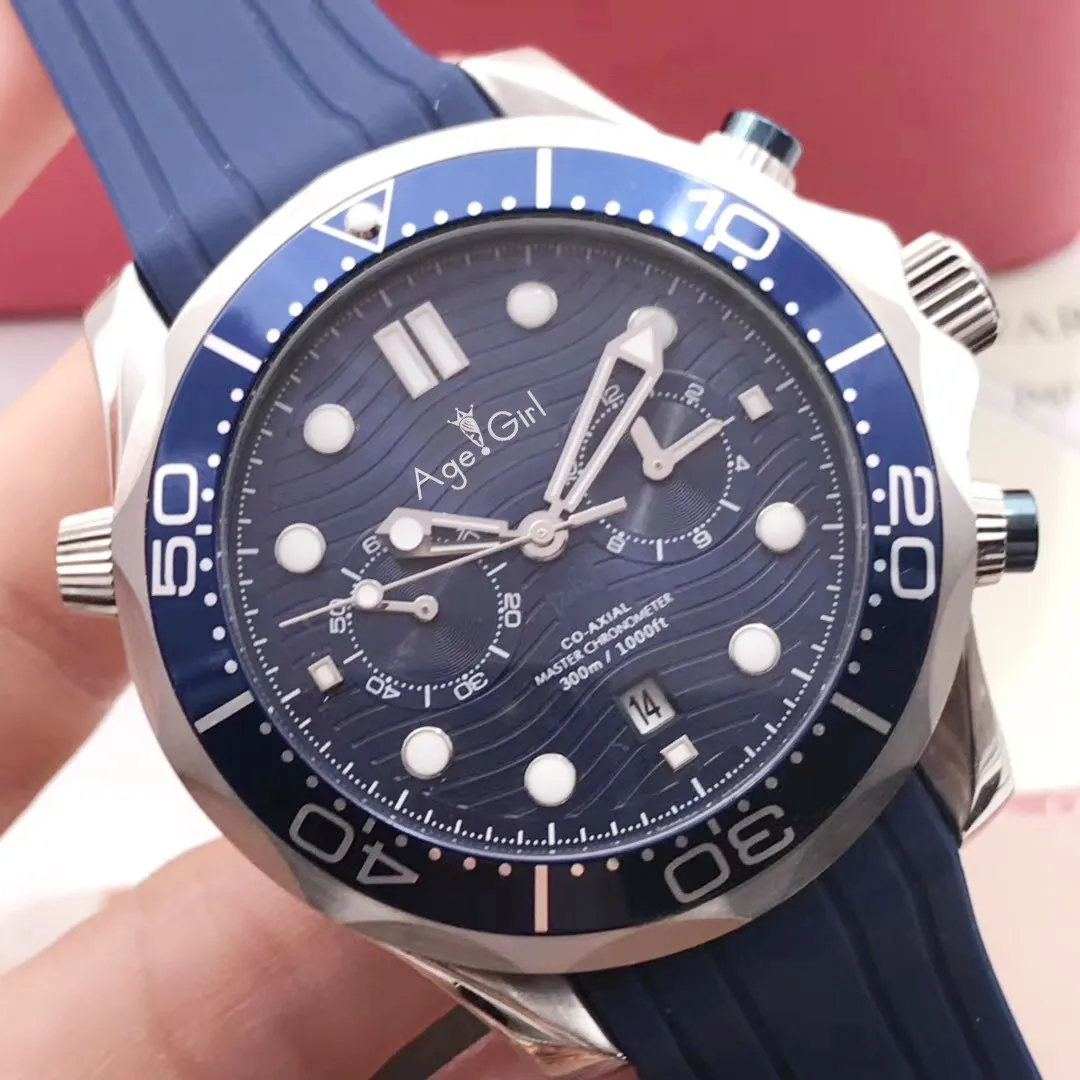 

Famous Brand New Men Automatic Mechanical Silver Blue James Bond 007 Rubber Ceramic Sapphire Master Watches 44MM Waterproof AAA+