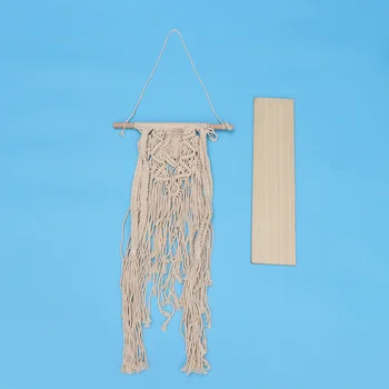 

1 Pc Creative Bohemian Tapestry Shelf Wooden Board Rack Wall Flowerpot Holder Weaving Tassel Shelf for Home Living Room (Beige)