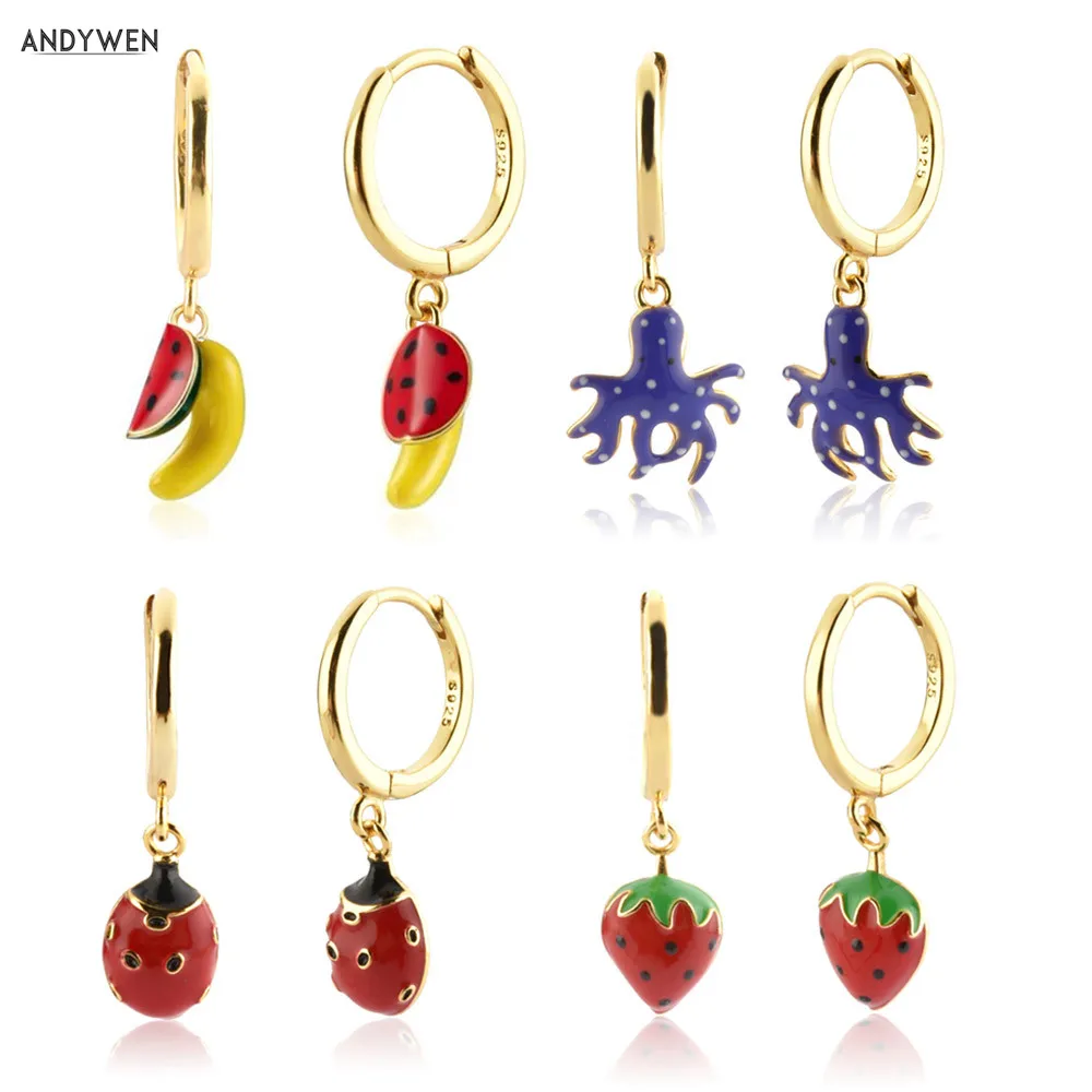Andywen 2021 Argento Sterling 925 Nuovi Frutti Orecchini Pendenti Aros Pulpo Aros Papaya Circle Loop Rock Punk Clip Di Gioielli Estivi