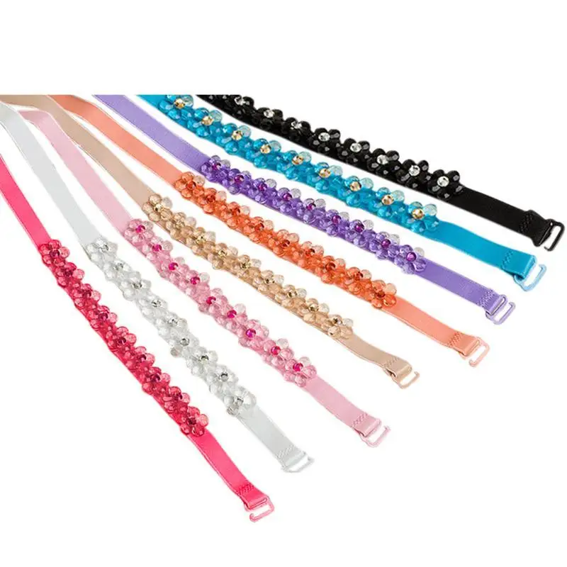 

1Pair Anti-light Off-the-shoulder Underwear Straps Bra Straps Flower Rhinestone Bra Straps Invisible Non-slip Shoulder Bandwidth