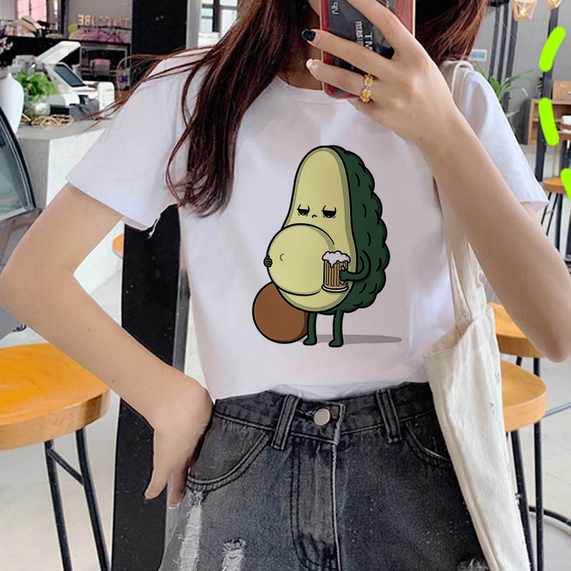 Fashion Women's T-shirt Avocado Print T-shirt Short Sleeve Girl Cartoon T-shirt Top Summer Clothing Harajuku Graphic T-shirt