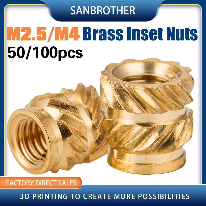 

50/100 pcs 3D Printed Parts Brass Hot Melt Inset Nuts M2.5 M4 Female Heating Molding Knurled Injection Copper Nut