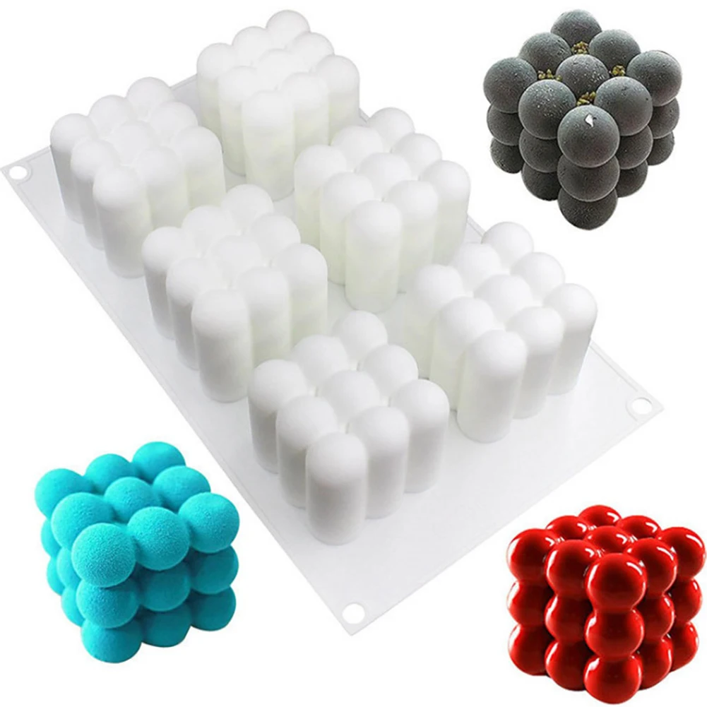 6 Cavities Silicone Candle Mould 3D Cube Baking Mousse Cake Mold DIY Square Bubble Dessert Molds Kitchen Bakeware Accessories