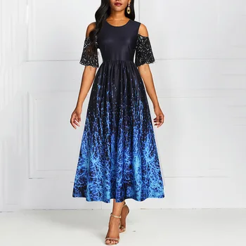 

Elegant Party Vintage Evening Dress 2019 African Women Fashion Plus Size Black Slim Lace Maxi Dresses A-line Ankle-Length