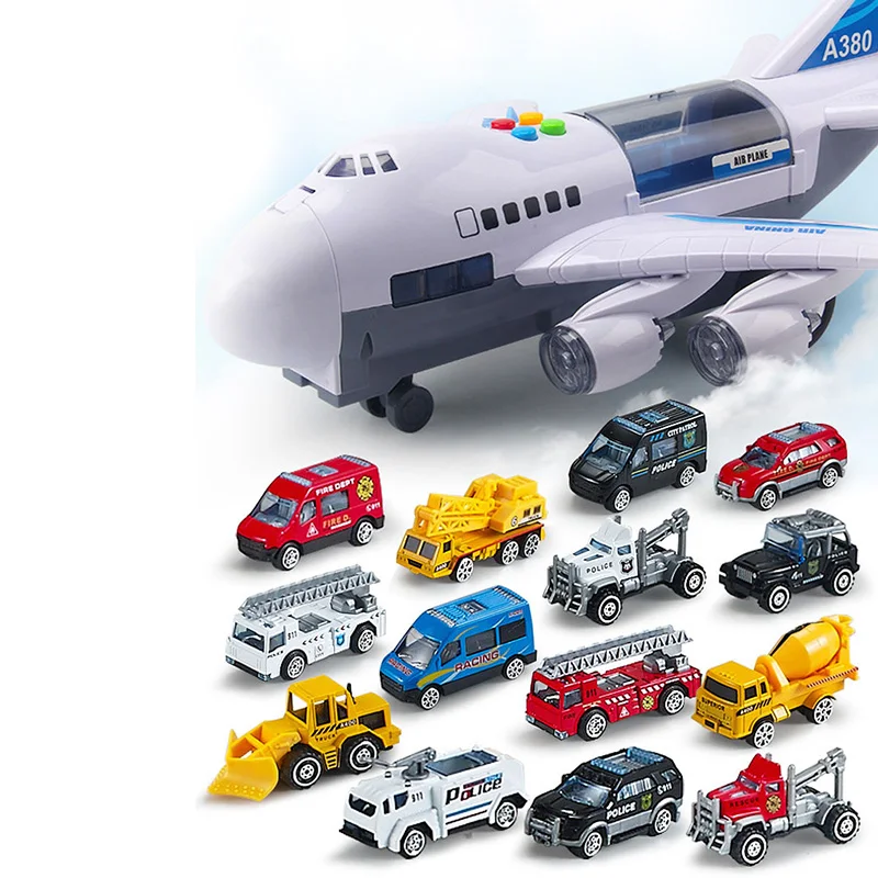 

Hot Music Story Simulation Track Inertia Children's Toy Aircraft Storage Passenger Plane Police Fire Rescue Baby Boy Toy Car,Gre