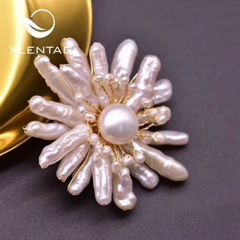 

XlentAg Luxury Natural Freshwater White Pearls Pins For Women Original Flowers Brooches Anime Party Vintage Women Jewelry GO0362