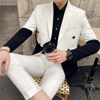 

Black and White Men Suit Fashion 2020 Formal Wear Korean Slim Fit Business Suit Men Streetwear Double Breasted Prom Tuxedo 3XL