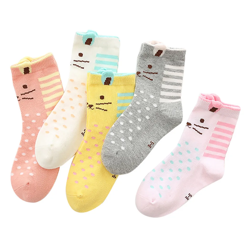 newborn socks 5pairs Kids baby Socks Middle Tube Socks winter soft fashion cartoon stripe Warm Socks toddler infant newborns