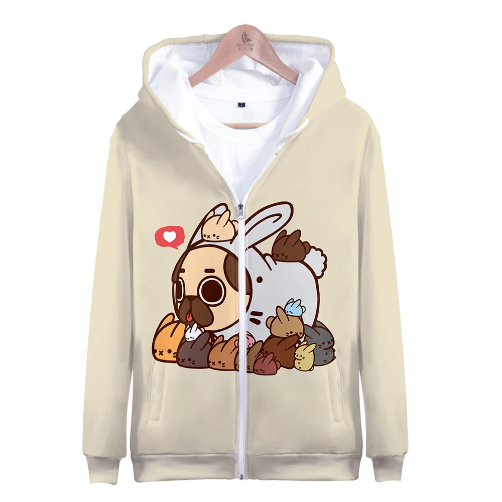  2019 hot sale kawaii pug Zipper Jacket 3D Hoodies Sweatshirt kawaii pug Harajuku Hoodies women Plus