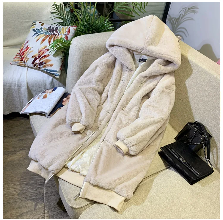 30 Degrees Fur Coat Women Casual Hoodies Furry Thick Warm Long Faux Rabbit Fur Jacket Loose Winter Coat Women OverCoat