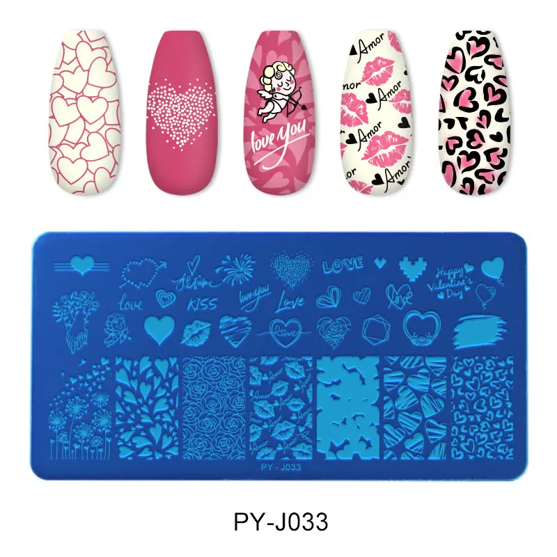 PICT You Valentine's Day Nail Stamping Plates Rose Flower Love Nail Art Plate Stainless Steel Nail Design Stencil Tools 5