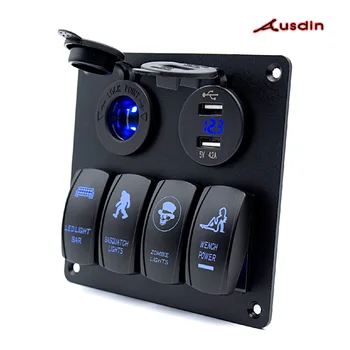 

AUSDINAUTO Waterproof Digital Voltmeter USB Port 12V/24V Outlet Combination Car Marine Rocker Switch Panel Lifetime Warranty