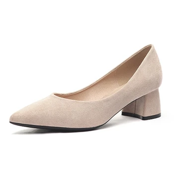 

Women 's Shoes Flock Thick High Heels Fashion Casual Pointed Toe Women Shoes Square Heel Spring Summer Shoes 2020 New D0004