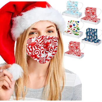 

Fast Delivery Disposable Unisex Printed Christmas Soft Masks For Adults 3-layer Face Masks 50pcs Breathable Dustproof Mascarilla