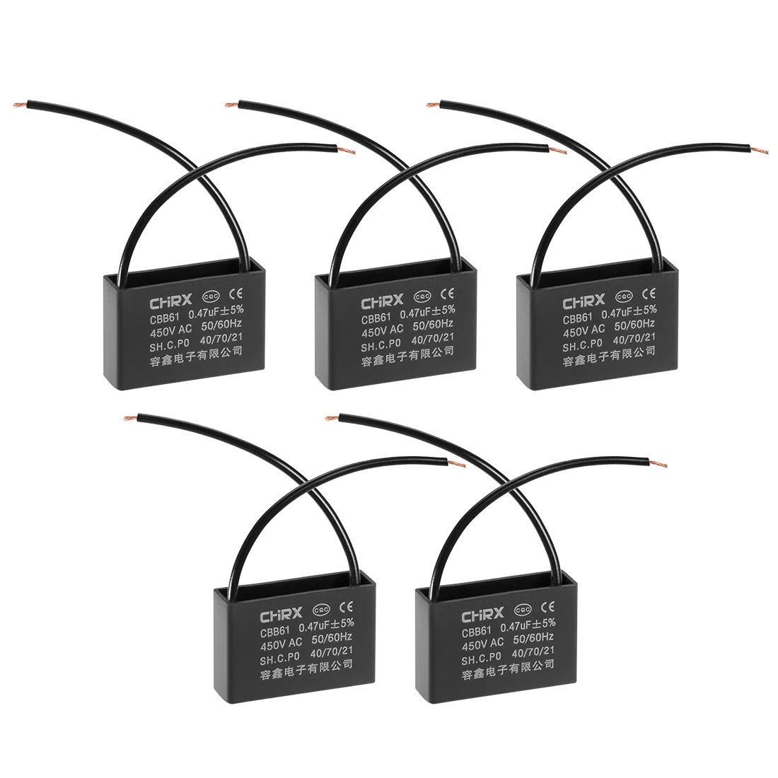 5pcs CBB61 Run Capacitor 450V AC 0.47uF 2-wire Metallized Polypropylene Film Capacitors for Ceiling Fan