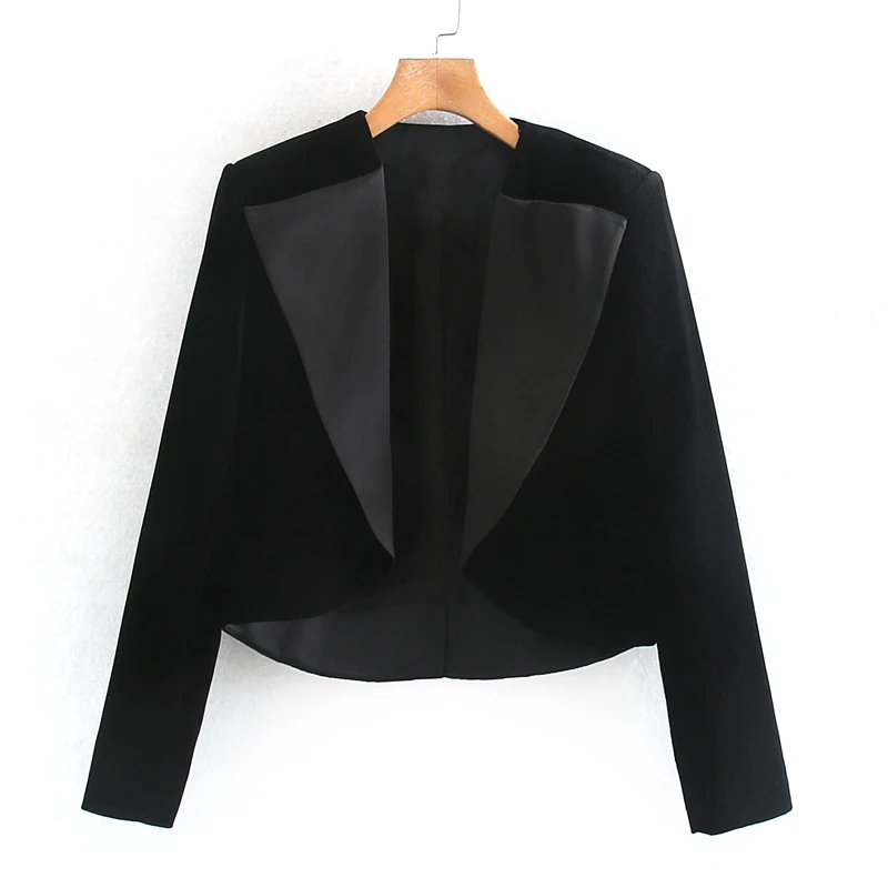 RR бархатные лоскутные куртки женские модные короткие пальто с отложным воротником женские элегантные куртки с длинным рукавом женские Дамские KW - Цвет: WWJK3237
