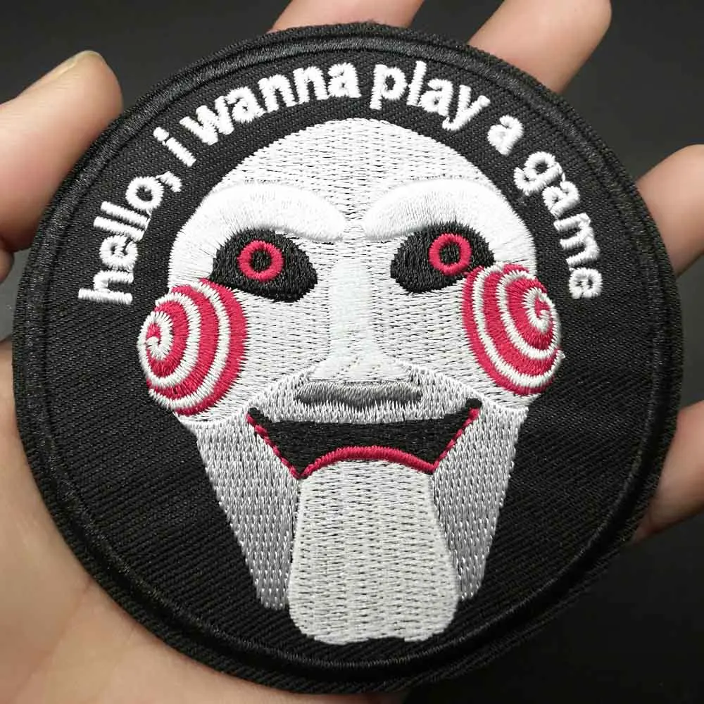 Пила фильм я хочу играть в игры ужас Hollaween клеящиеся утюгом украшения нашивки для одежды наклейки одежды оптом
