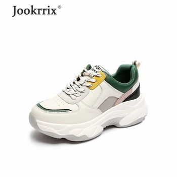 

Jookrrix 2020 Women Spring Fashion Genuine Leather Shoes For Female Increased 5cm Wedges Thick Sole Lady Chunky Sneakers ZD2629
