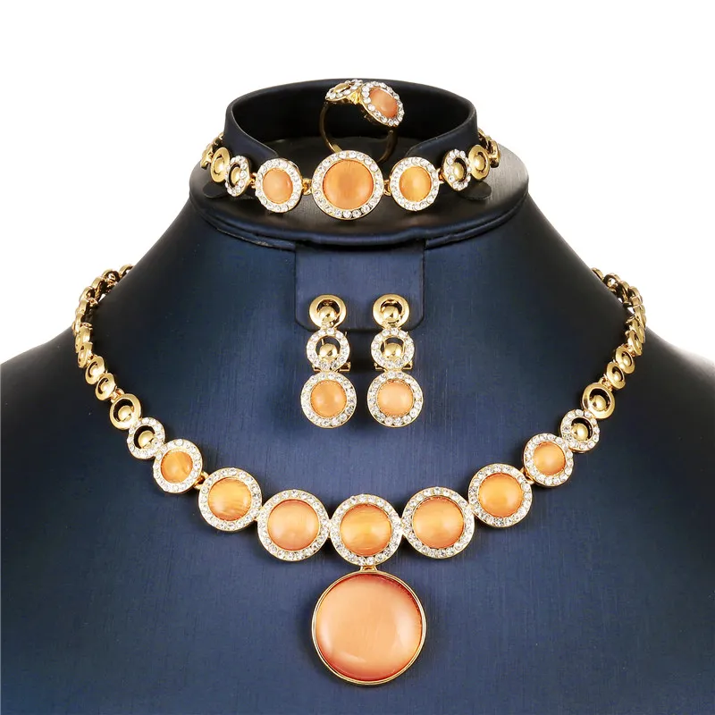 CWEEL опал свадебные комплекты украшений для женщин свадебные золотые Цвет индийский кристалл Цепочки и ожерелья серьги ювелирное изделие стиля dubai наборы для ухода за кожей