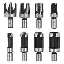 COMOWARE 8Pcs Wood Plug Cutter Drill Bit Set HCS Carbon Steel Titanium Coated Woodworking Chamfer Drilling Tool 6/10/13/16 mm