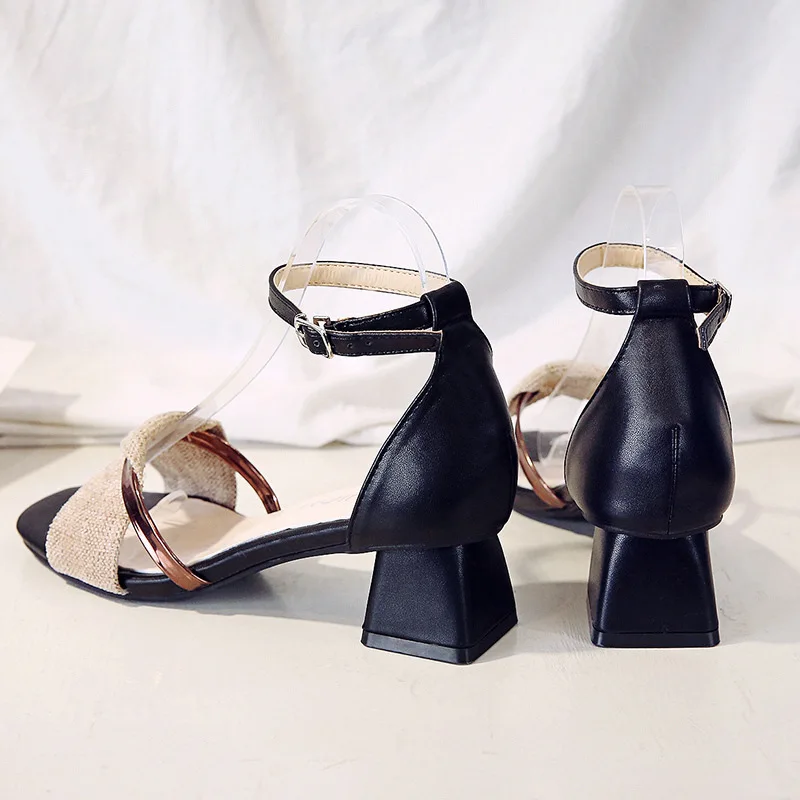 

Sandals Women's 2019 New Style High Heel Shoes Summer A- line with Fairy Wind Semi-high Heeled Online Celebrity Square Head Heel