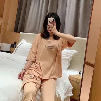 

8-Color Summer Short-Sleeved Three-Quarter Sleeve Leisure Tops Loose Casual Pajamas Set Send Storage Bag 2020 Pajama Sets Women