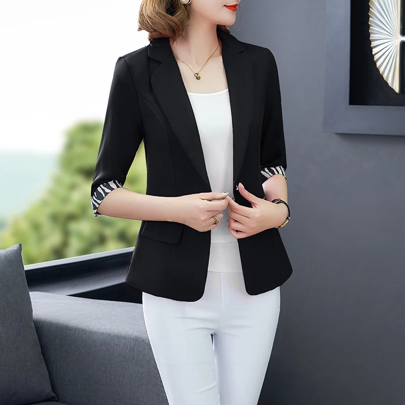 black Real shot small suit female jacket new autumn clothing West decoration casual seven-point sleeve women's jacket - Цвет: black