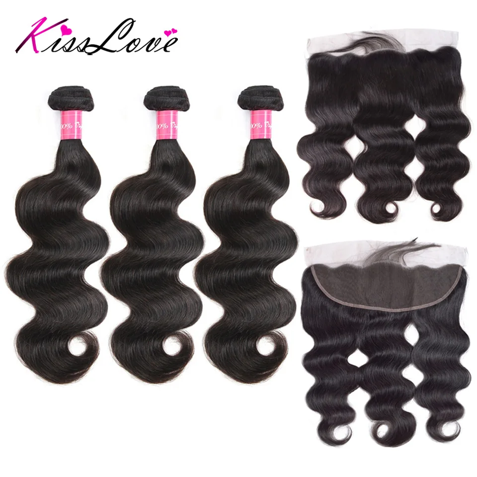 

Body Wave Bundles with Frontal Brazilian Hair Weave Bundles with Closure Remy Human Hair Extensions Kiss Love