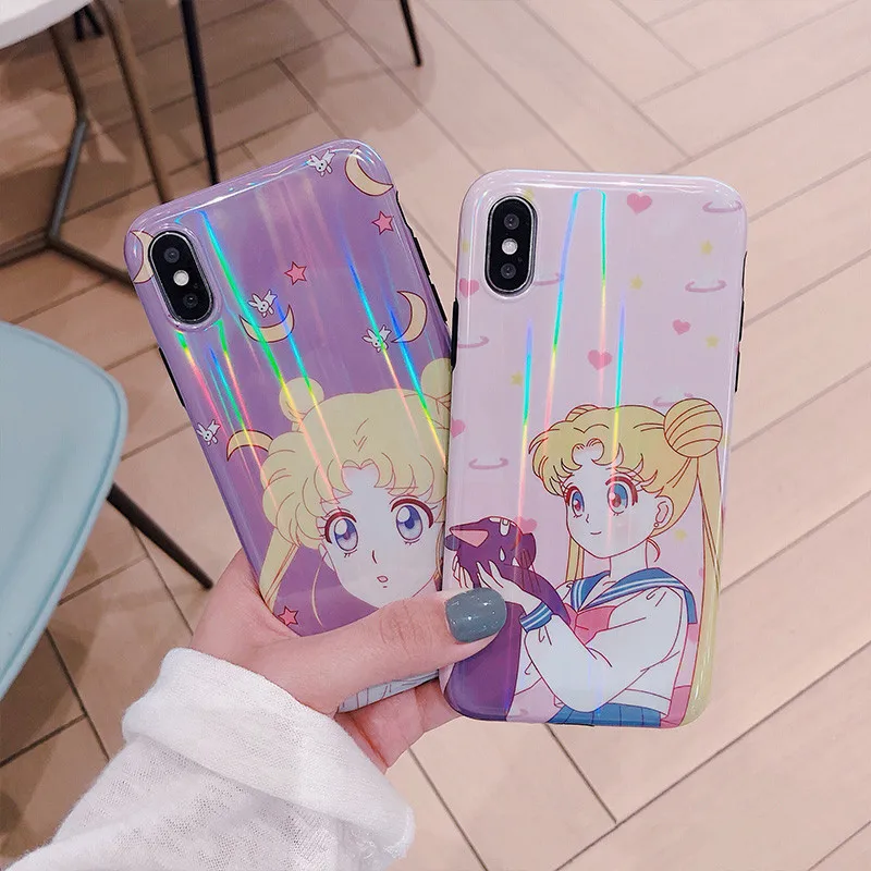 Kawaii японский аниме Сейлор Мун Луна кошка чехол для телефона iPhone 6 Puls 6S 7 8 X Blu-Ray