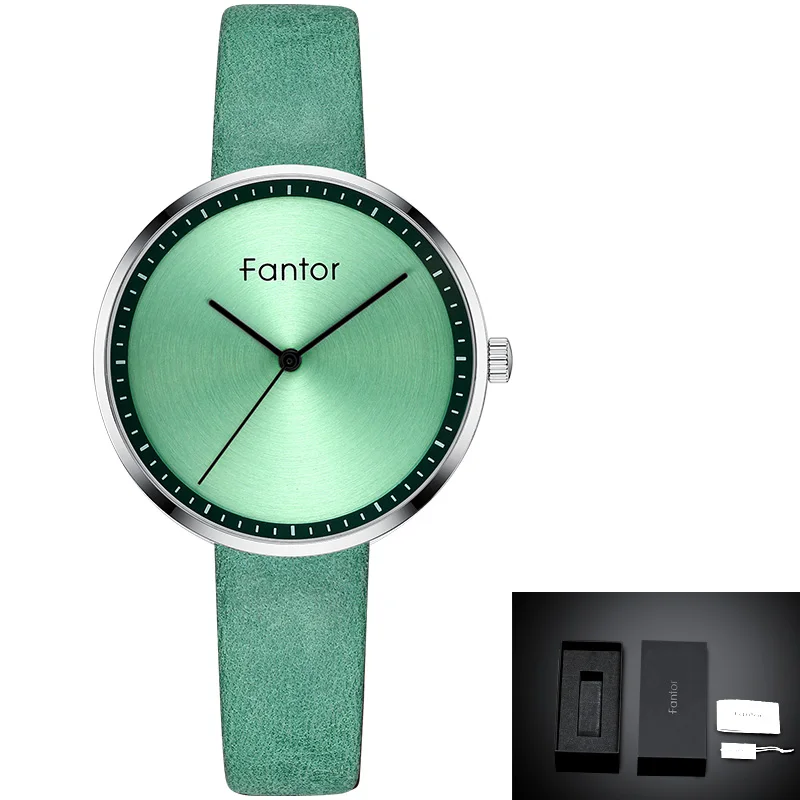 Fantor Лидирующий бренд женские часы кожаный зеленый циферблат женские модные роскошные повседневные часы женские водонепроницаемые Элегантные наручные часы - Цвет: WF1026L01