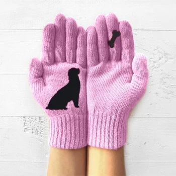 

WEPBEL Women or Men Fashion Gloves 6 Color Autumn Keep Warm Puppy Bone Print Kawaii Woolen Gloves
