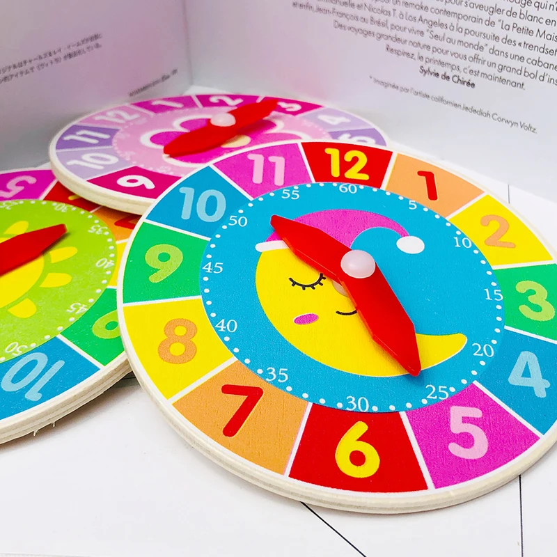  Kids wooden clock toy teaching aids clocks and watches learning props clockface learning cognitive  - 4000087386497