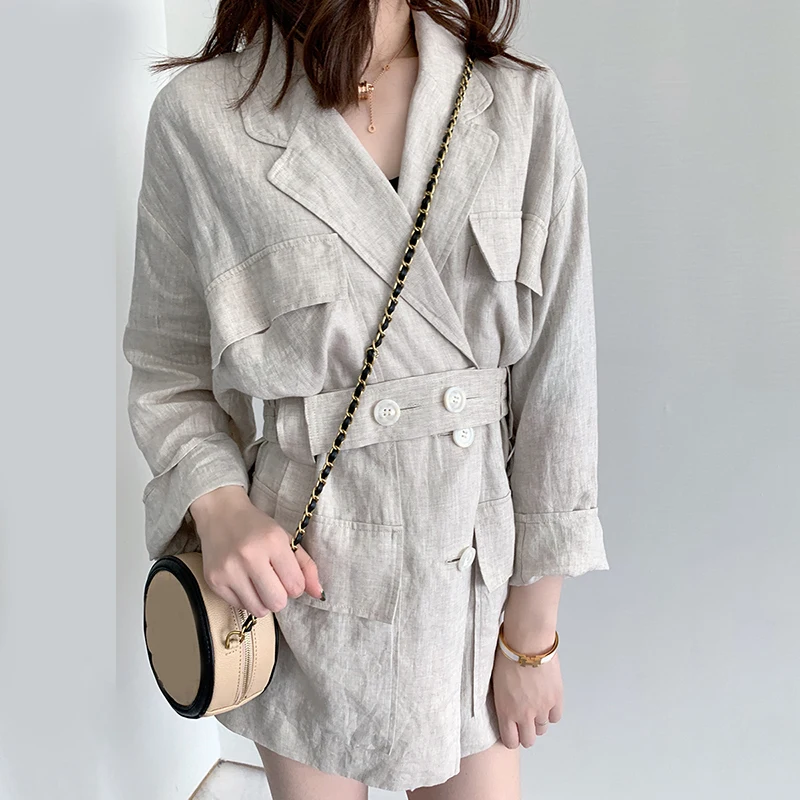 Loose Fit Linen Button Split Joint Big Size Jacket New Lapel Long Sleeve Women Coat Fashion Tide Spring 2020 1X5010