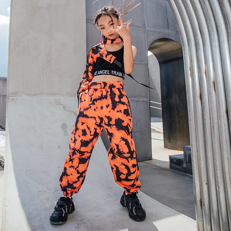 Kids Hip Hop Costumes Single-Sleeves Tops Camouflage Pants Girls Jazz Performance Clothes Hip Hop Dance Outfit Streetwear BL6333