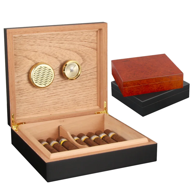 Cigar Humidor Box Holder With Humidifier Hygrometer Cedar Wood Case Fit