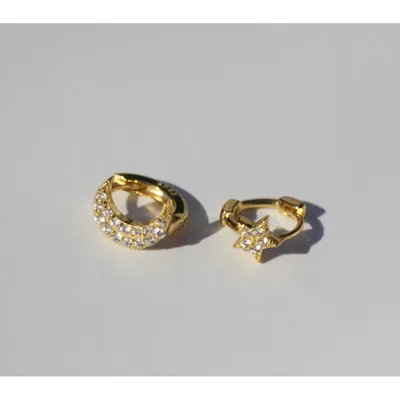 1 pair gold 6mm Серьги из стерлингового серебра 925 пробы, стильные милые мини циркониевые серьги в форме звезды и Луны, маленькие серьги, пряжка для уха, серебряные серьги для диких мальчиков и девочек - Окраска металла: 1 pair gold 6mm