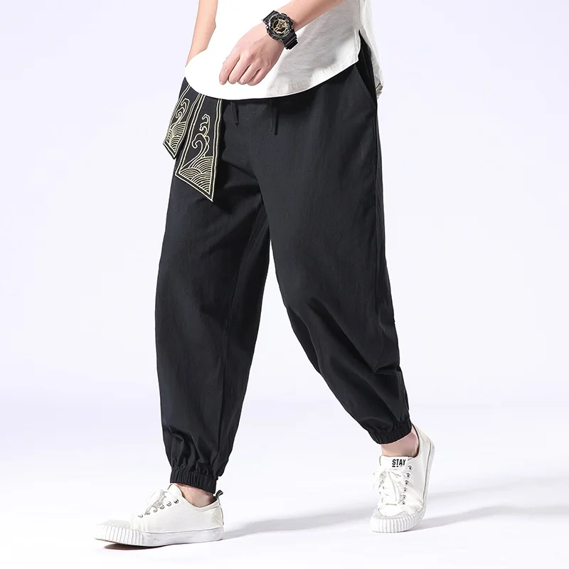 Хлопковые льняные штаны-шаровары размера плюс, мужские спортивные штаны, новые мужские Ретро спортивные штаны в стиле хип-хоп, китайские традиционные брюки KK3258 - Цвет: 4