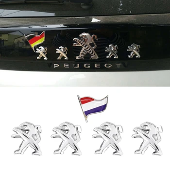 

for Peugeot 3008 301 406 208 206 103 307 207 505 403 4007 5pcs Metal Car Sticker Rear Lion Flag Logo Emblem Badge Accessories