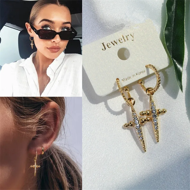 

2019 New Korean Version Retro Cross Rhinestone Pendant Earrings Fashion Elegant for Women Earrings Jewelry Gifts