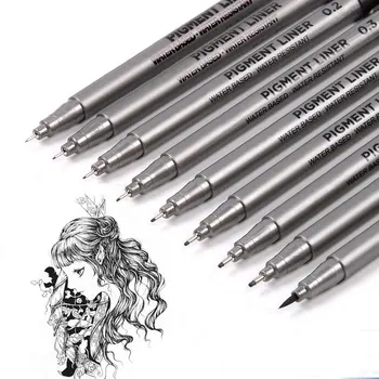 

9Pcs/set Waterproof Pigment Liner Micron Ink Marker Pen For Drawing Sketch Manga Micron Liner Brush Hook Line Pens Art Supplies